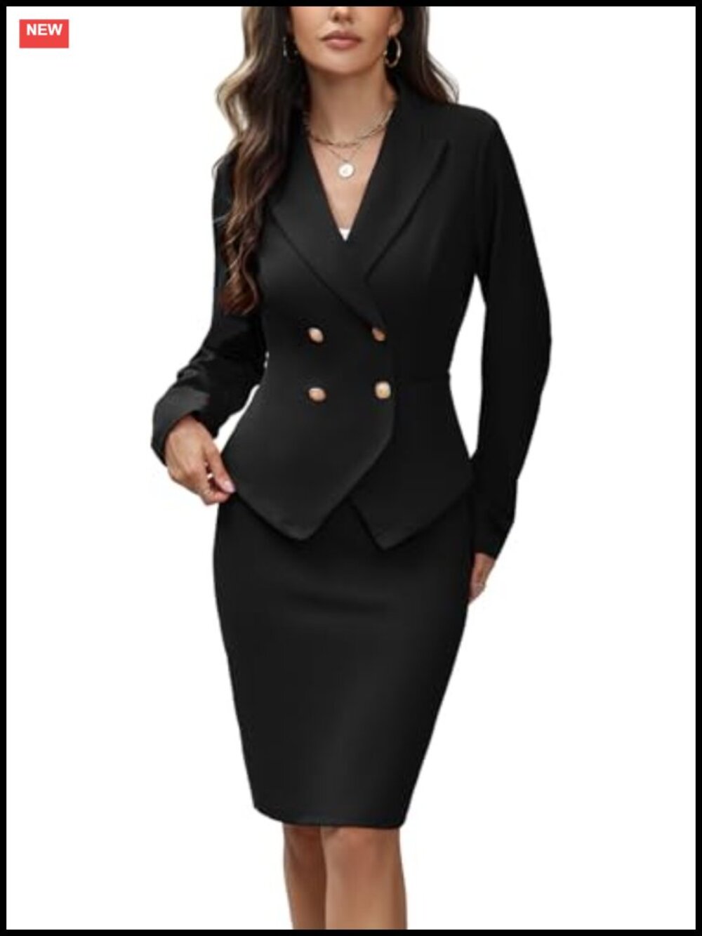 Women's 2 Piece Skirt Suit Set Long Sleeve Blazer Pencil Skirt Business Office